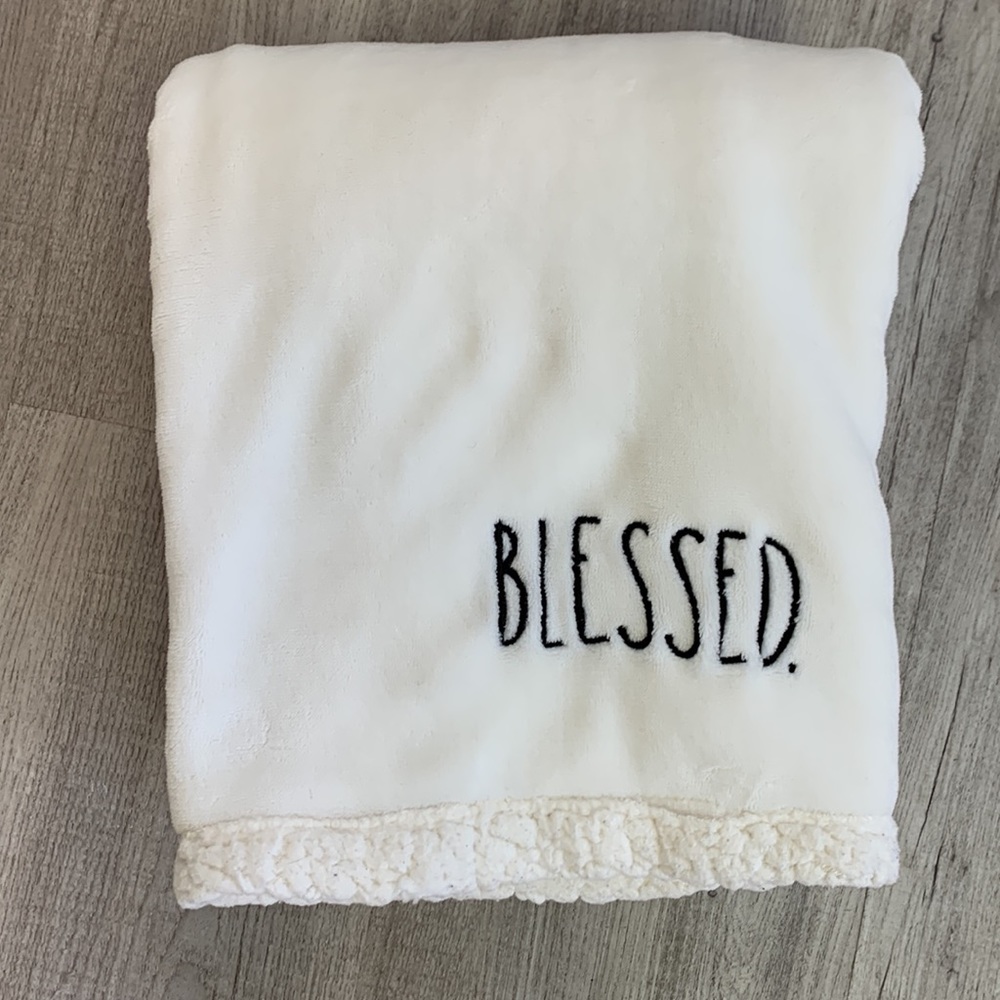 Rae Dunn Blessed Baby Blanket Throw Sherpa Soft Material